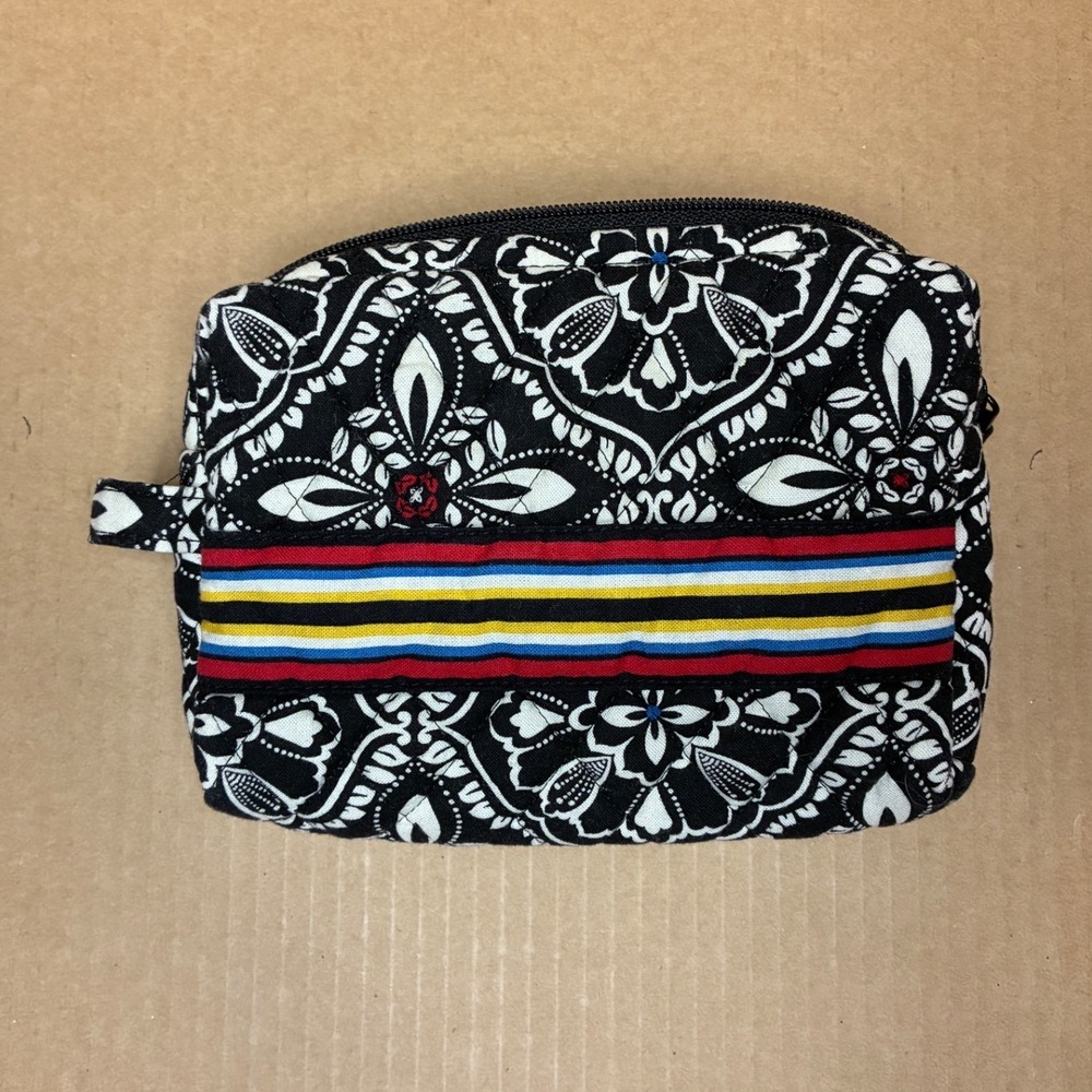 Vera Bradley Barcelona Makeup Bag Women Black Stripe Quilted Cosmetic retired